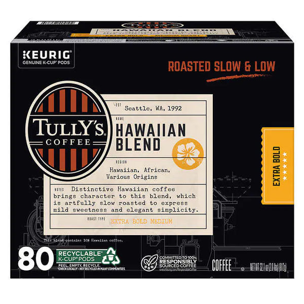 Tully's Coffee Hawaiian Blend K-Cups Pods, 80-count